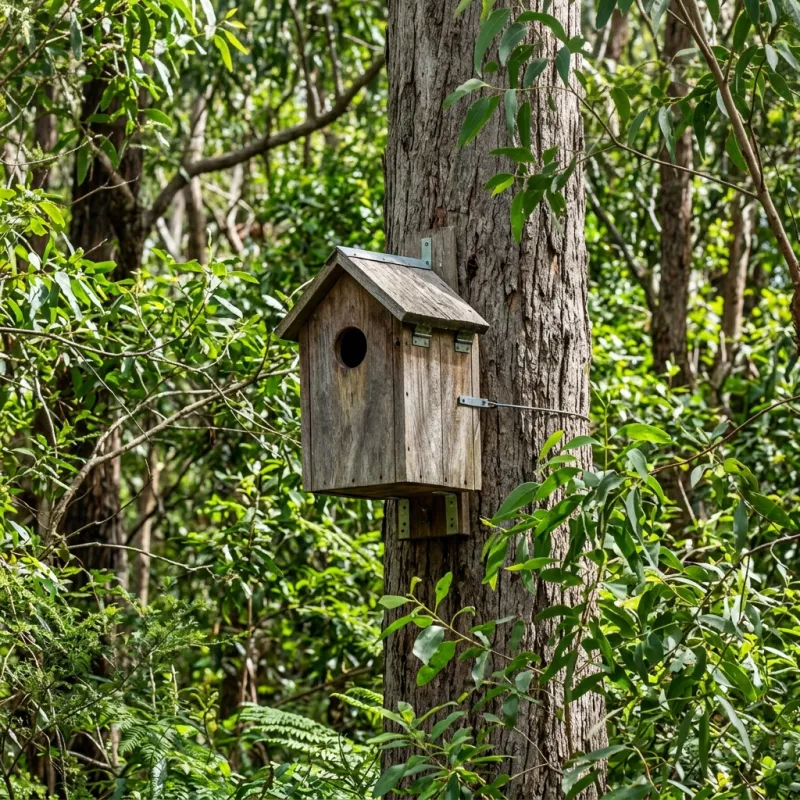 Animal nesting box installed as a humane alternative to a Korobeit roof cavity