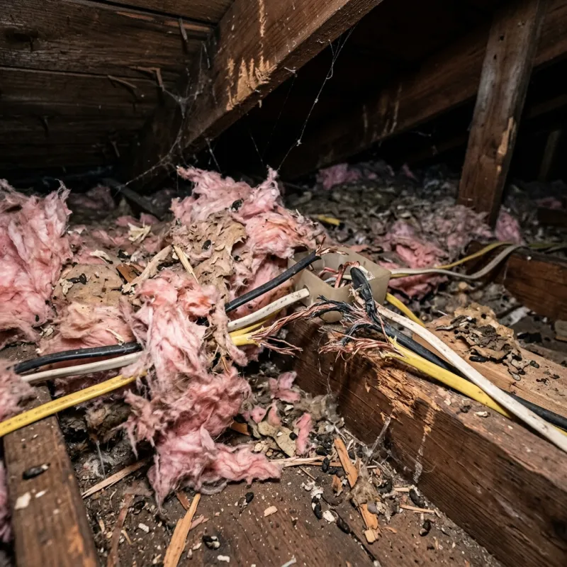 Contaminated ceiling insulation being assessed in a Korobeit roof space
