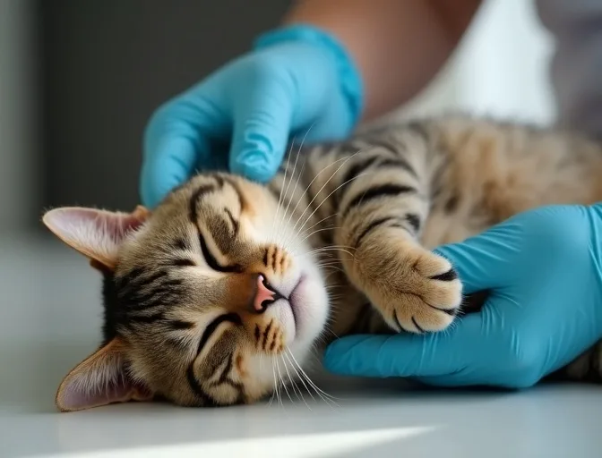 Specialist carefully handling a deceased cat with dignity in Korobeit