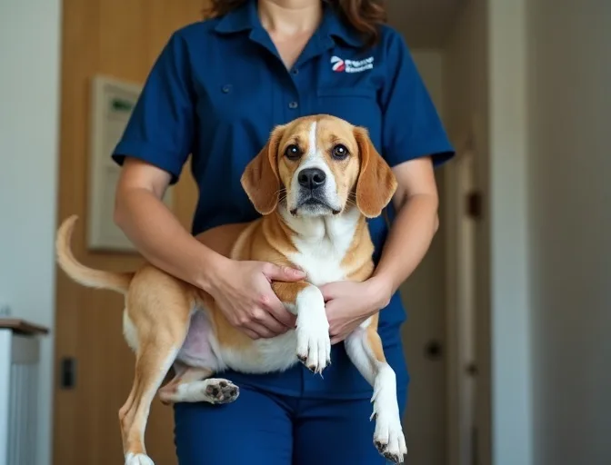 Technician respectfully transporting a deceased dog in Korobeit